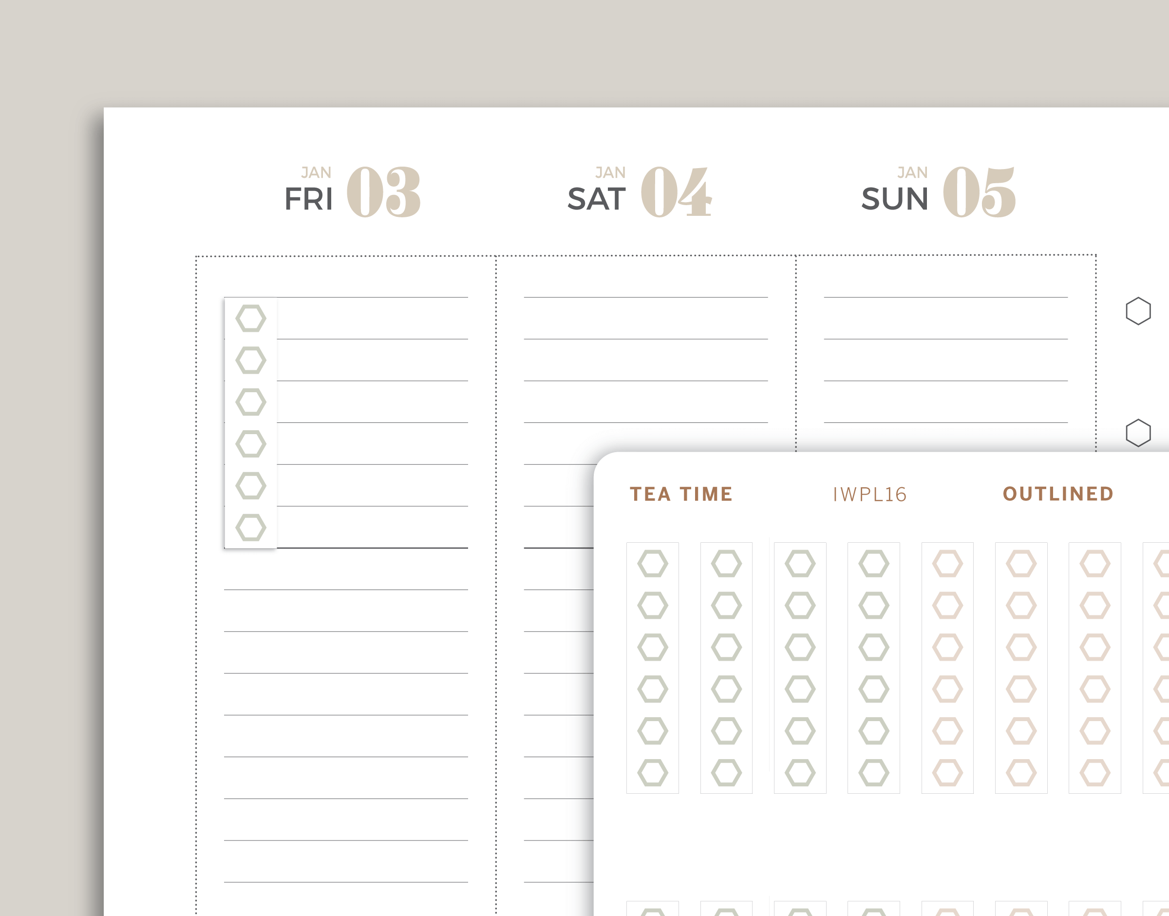 Outlined 6 Hexagon Checklist Planner Stickers for inkWELL Press Planners IWPL16