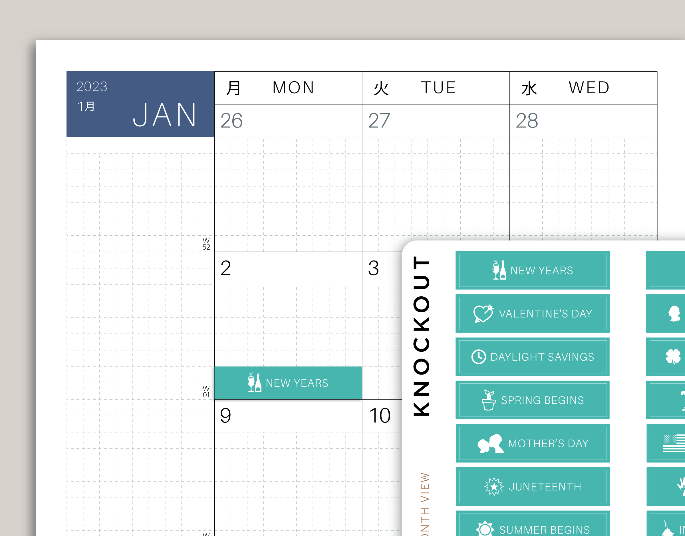 Federal Holiday & Notable Dates Monthly Planner Stickers for Hobonichi Cousin Planner HTM23