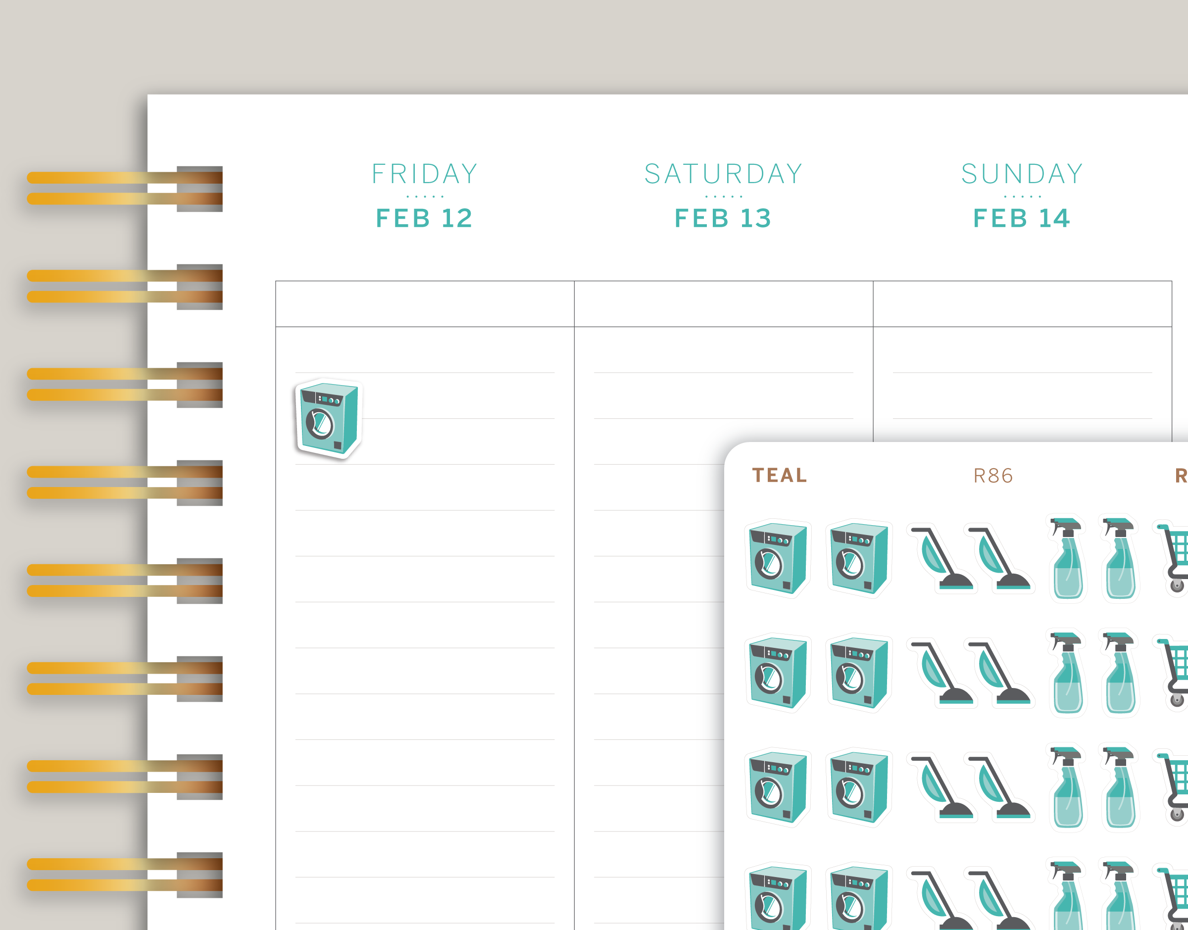 Cleaning Icon Sampler Planner Stickers for MakseLife Planner R86