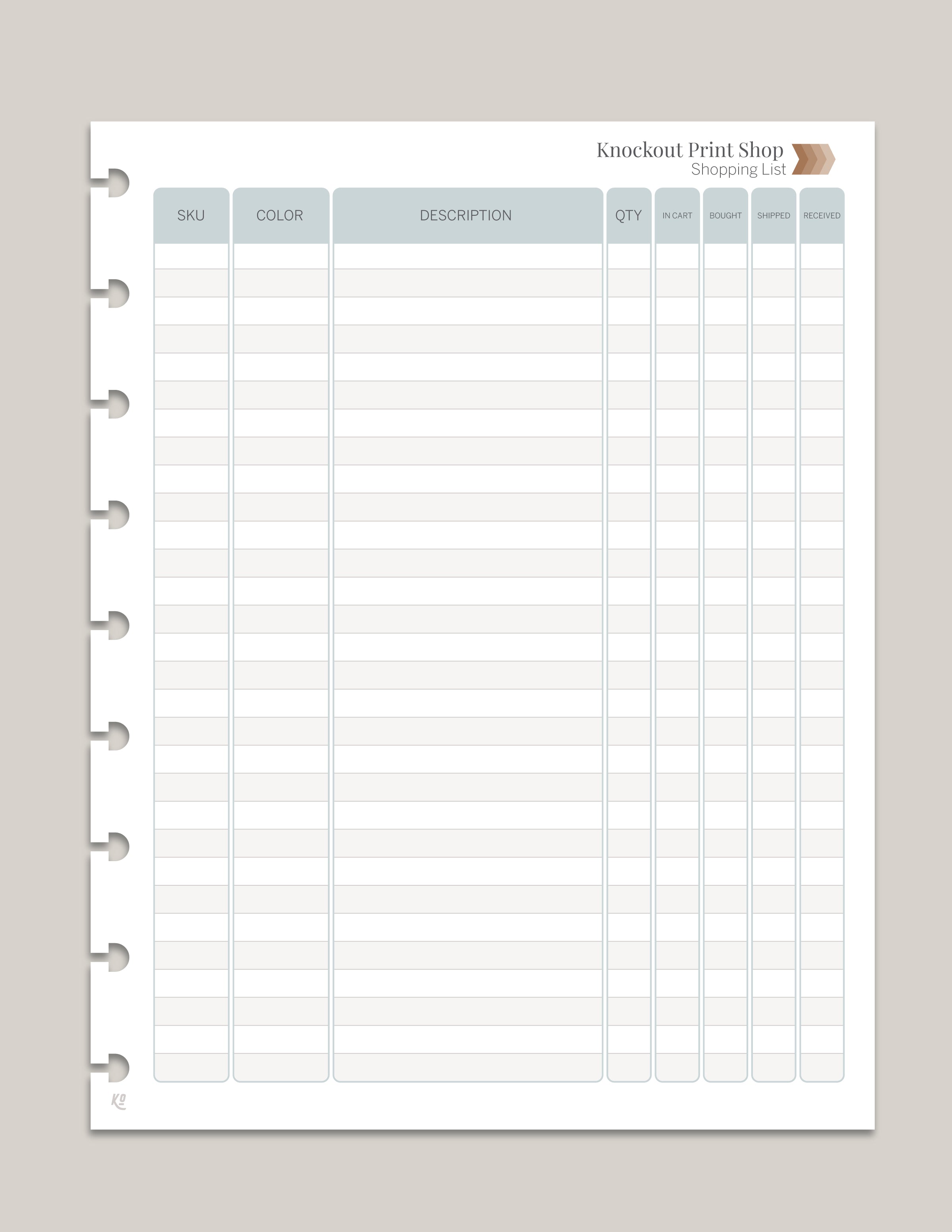 KOPS Printable Shopping List