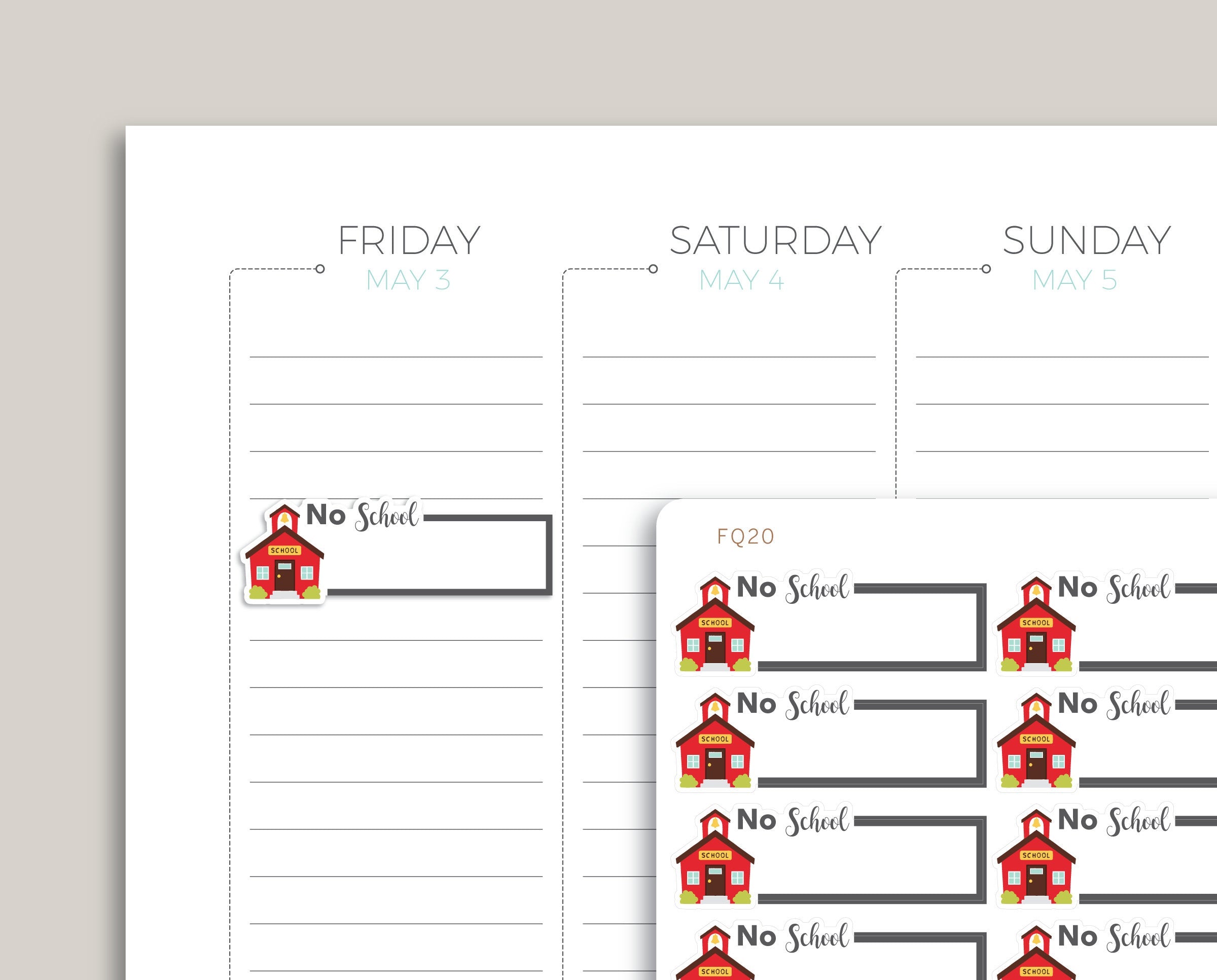 No School Half Box Planner Sticker FQ20