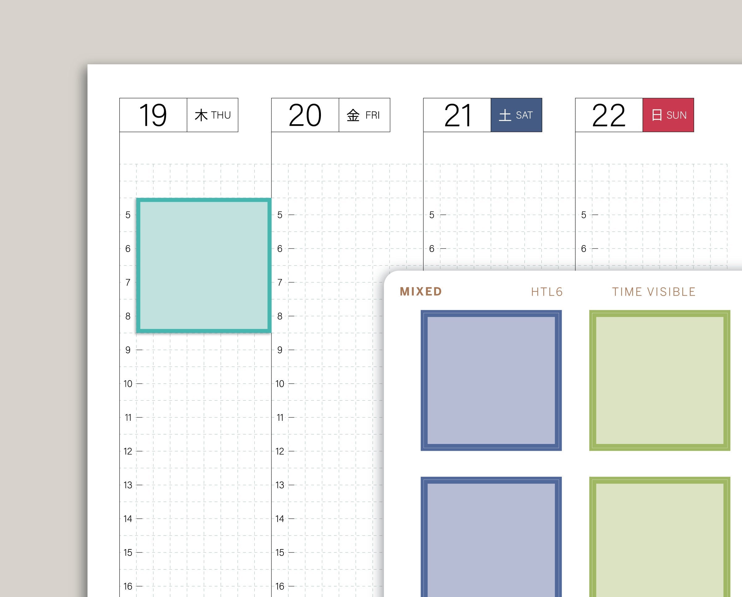 Four Hour Boxes Time Visible for Hobonichi Cousin HTL6