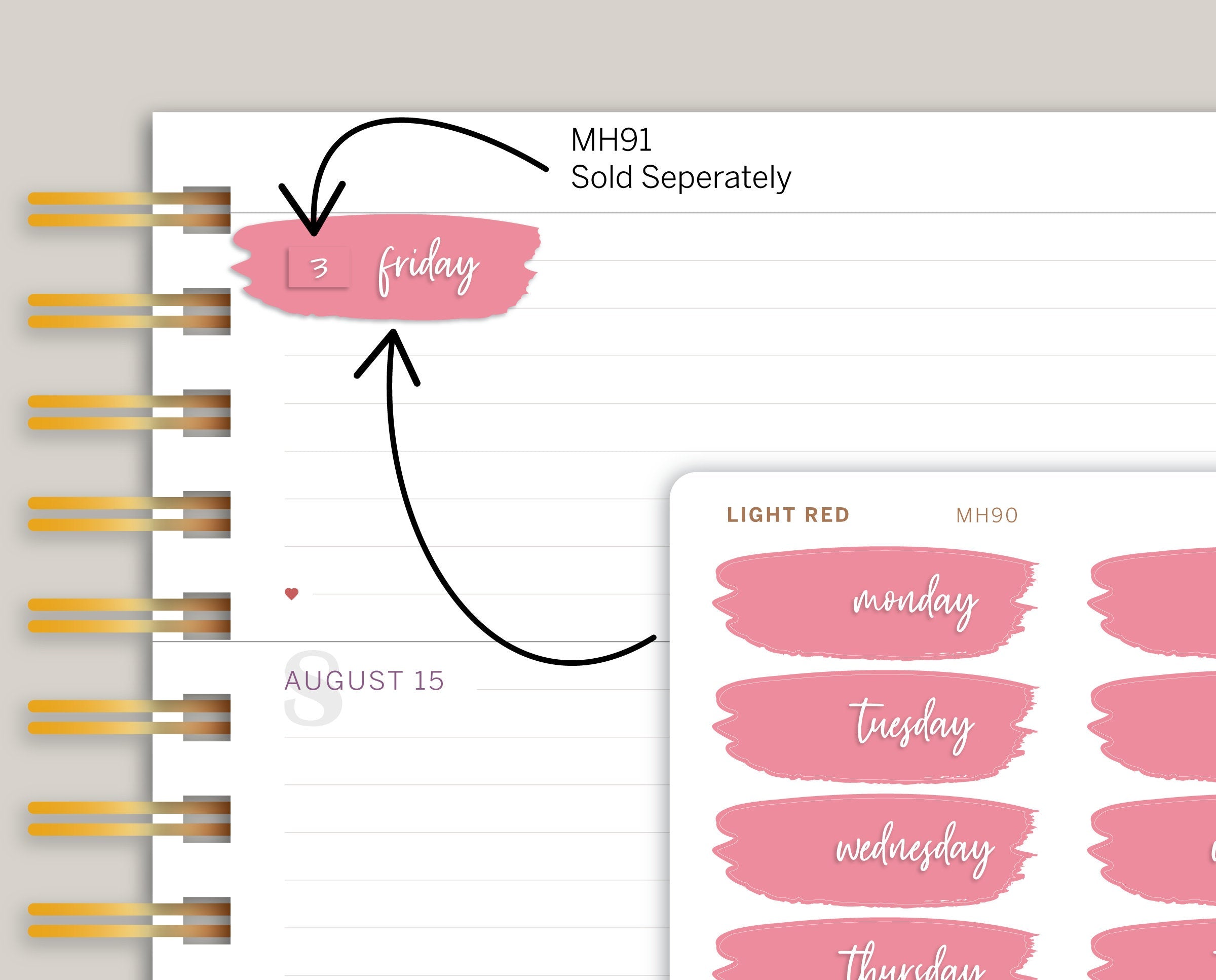 Brush Style Day of the Week Stickers for MakseLife Planners MH90