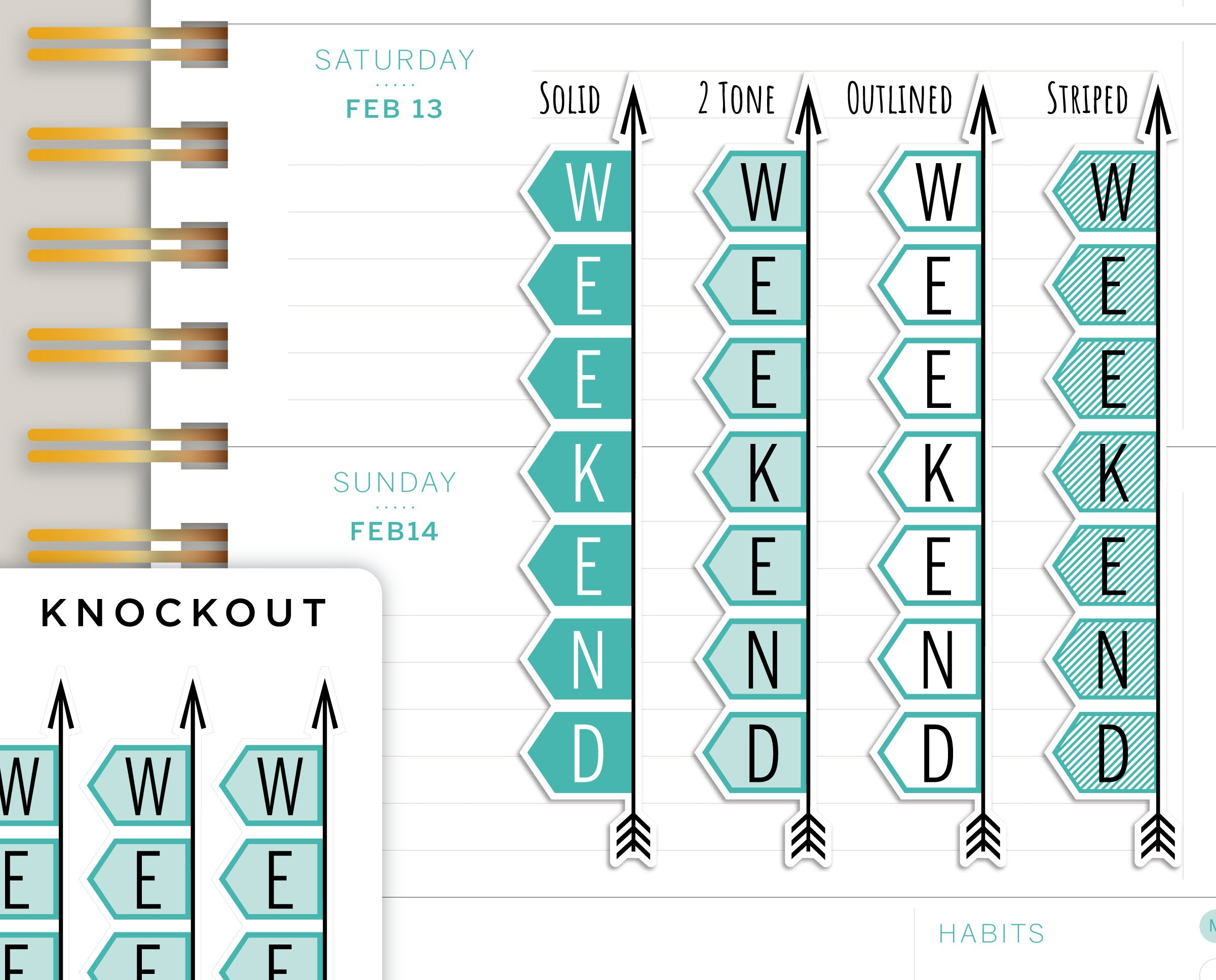 Horizontal Weekend Banner Stickers for Makse Life Planner R21