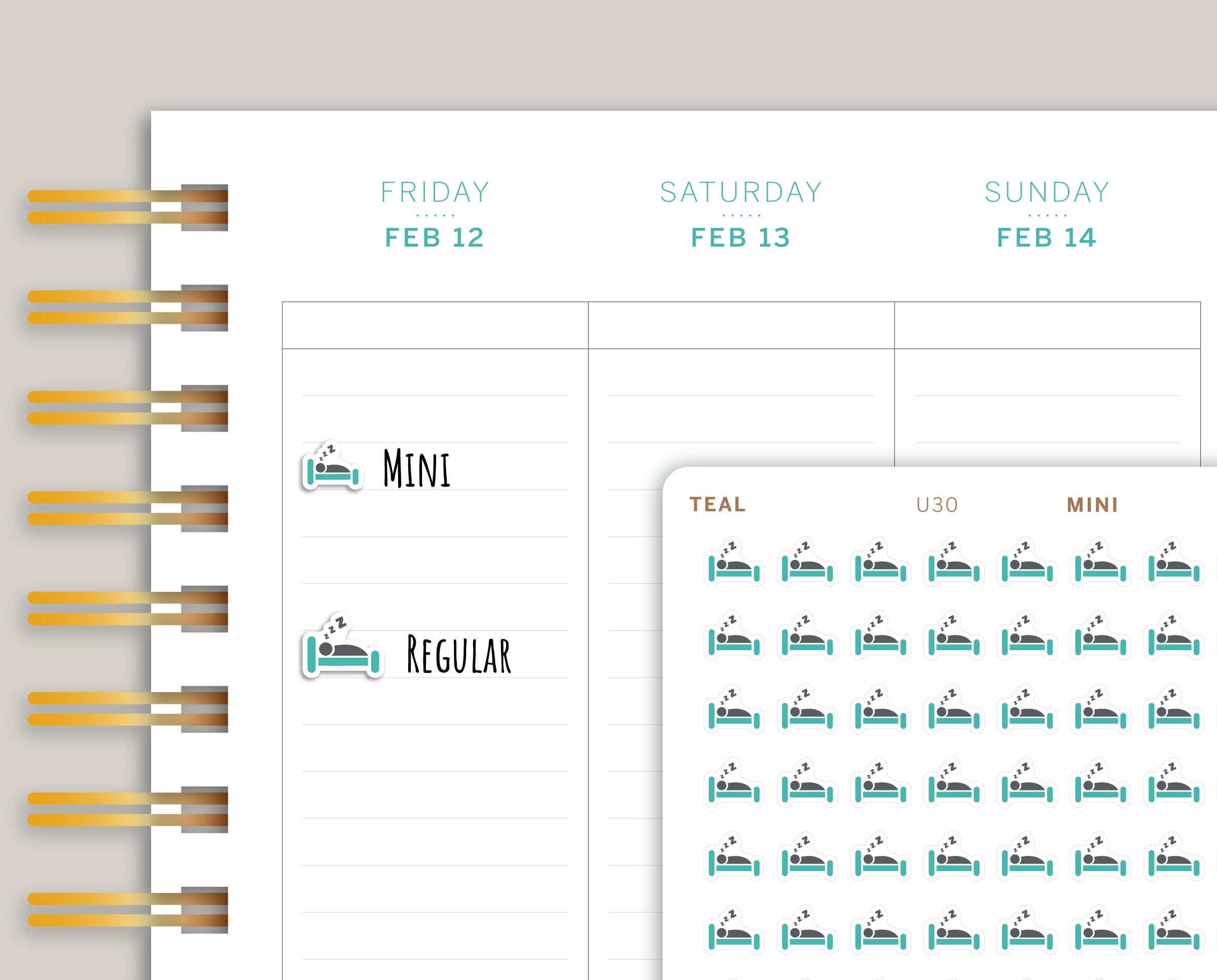 Bed Icon Planner Stickers for Makse Life Planner U30