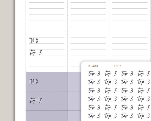Transparent Top 3 Planner Sticker FQ37