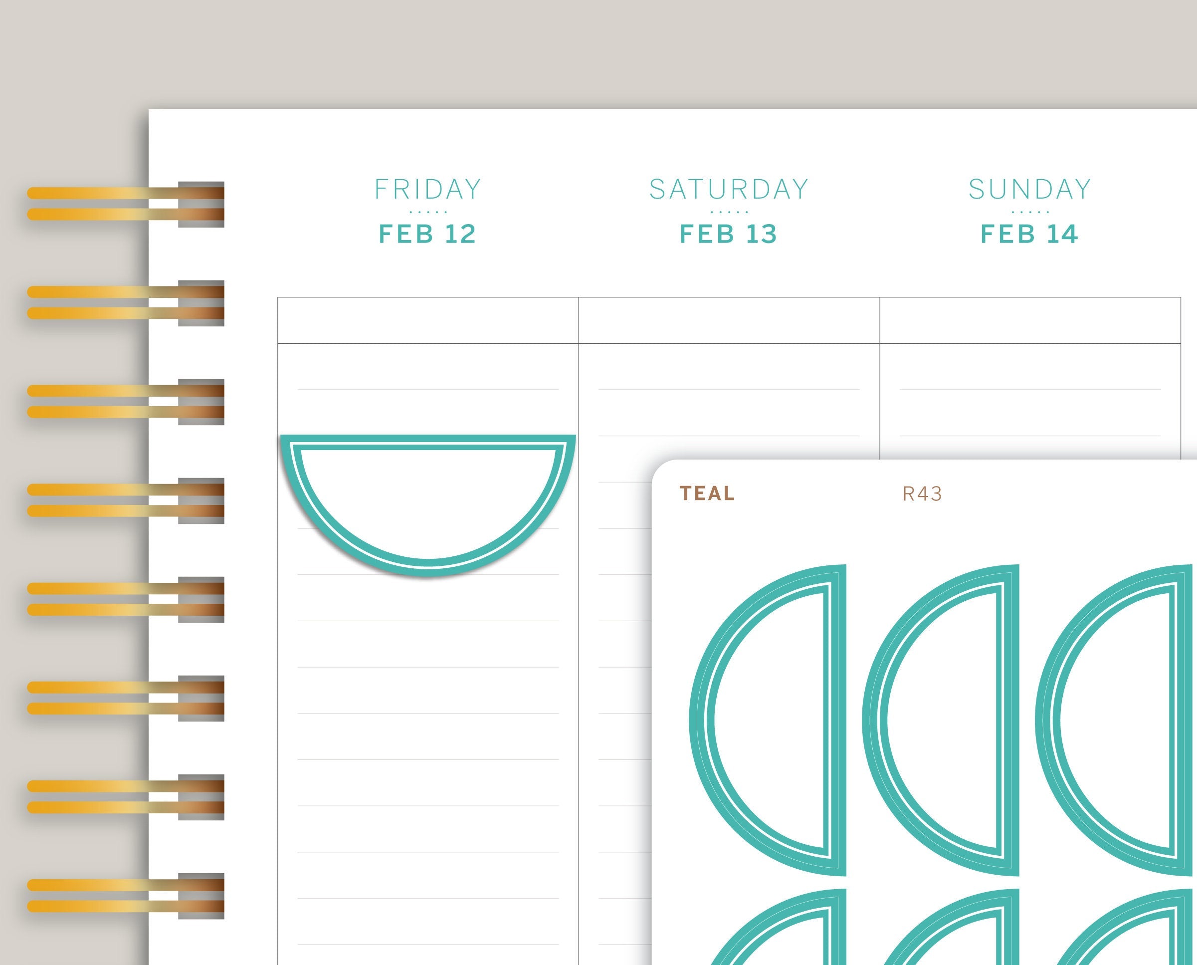 Inset Line Half Circle Planner Stickers for Makse Life R43