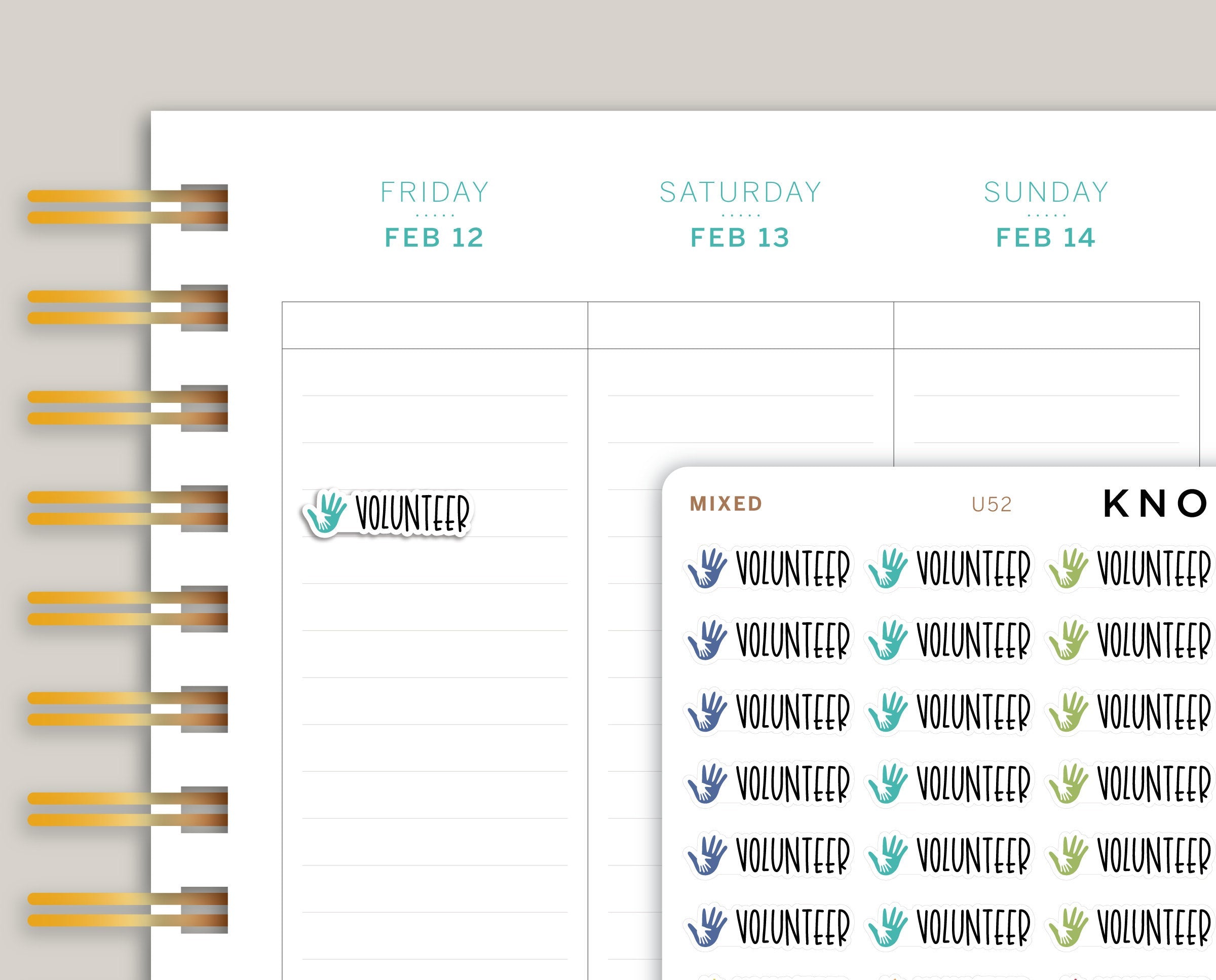 Volunteering Label Planner Stickers for Makse Life Planner U52