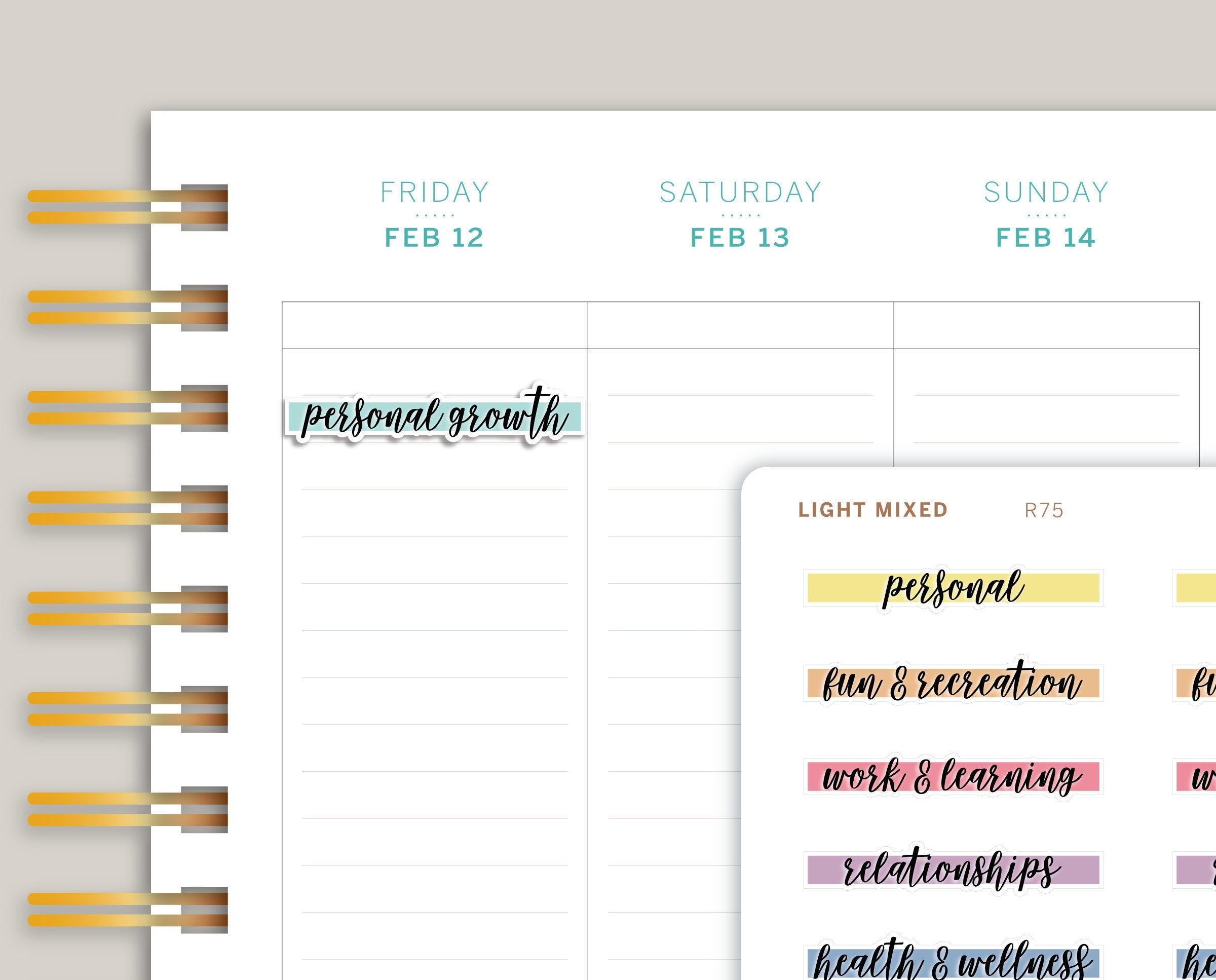 Goal Label Highlight Header Stickers for MakseLife Planners R75