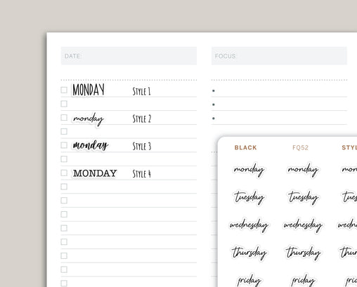 Transparent Day of the Week Planner Sticker FQ52