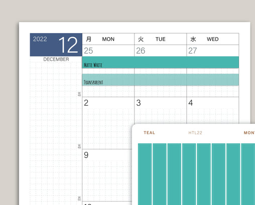 Three Day Month View Washi for Hobonichi Cousin HTL22