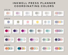 inkwell press planner coordinating color palette colored hexagons years 2020 to 2024