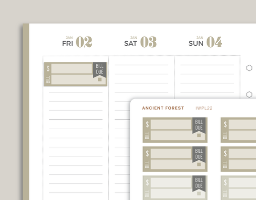 2 Tone Bill Due Label Planner Stickers for inkWELL Press Planners IWPL22