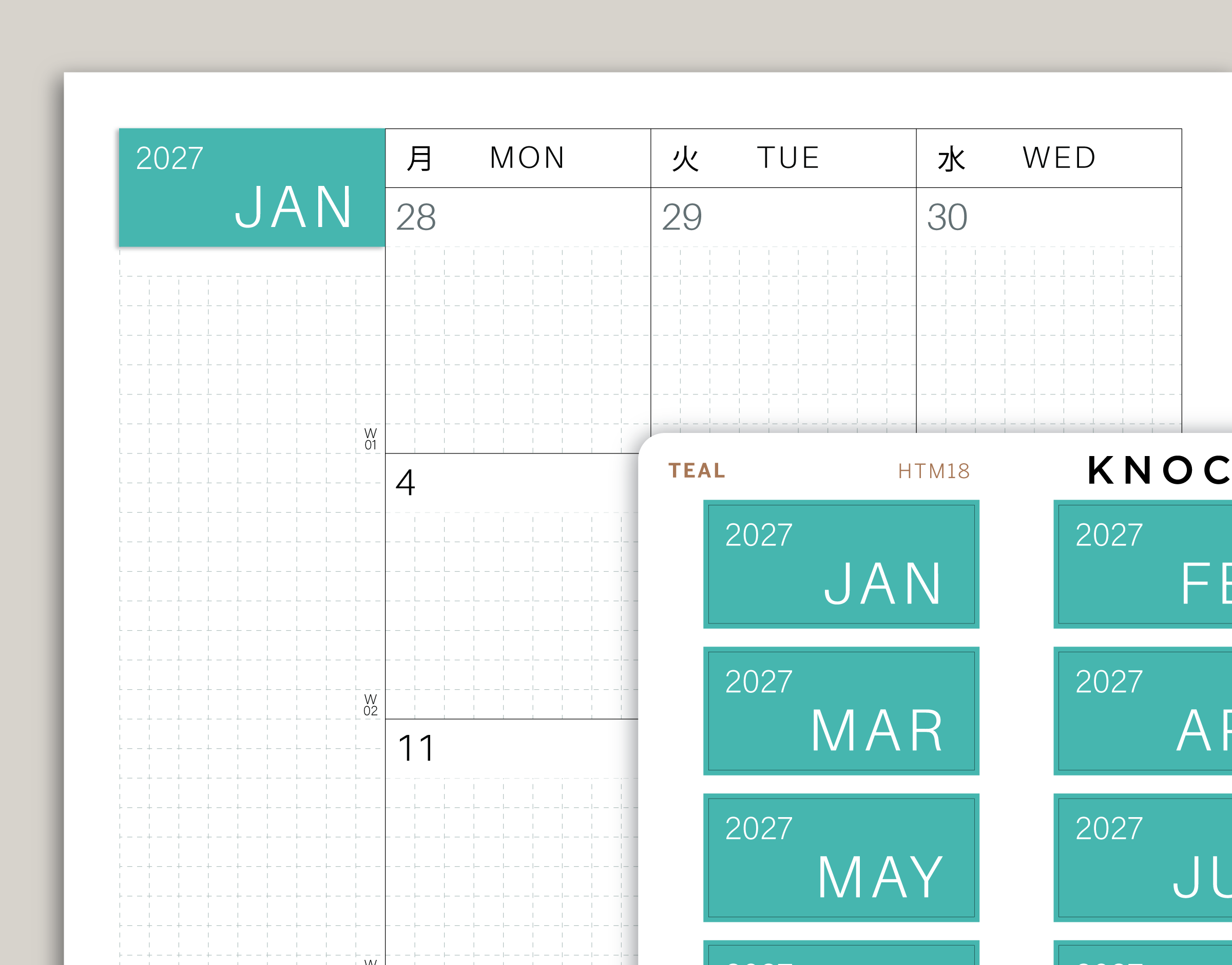 MONTH View Name Covers for Hobonichi Cousin HTM18