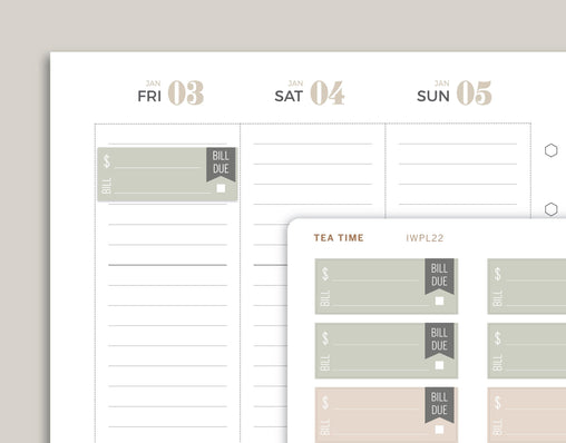 Bill Due Label Planner Stickers for inkWELL Press Planners IWPL22