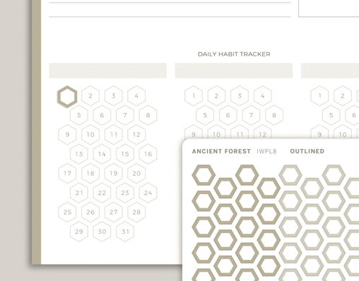 Outlined Habit Tracker Hexagons Stickers for inkWELL Press Planners IWPL8