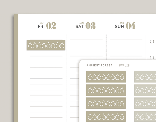 Solid Daily Hydration Tracker Planner Stickers for inkWELL Press Planners IWPL28