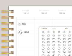 Transparent Weather Sampler, Tracker | Sunny, Partly Cloudy, Rain, & Snow | Icon Planner Stickers FQ56