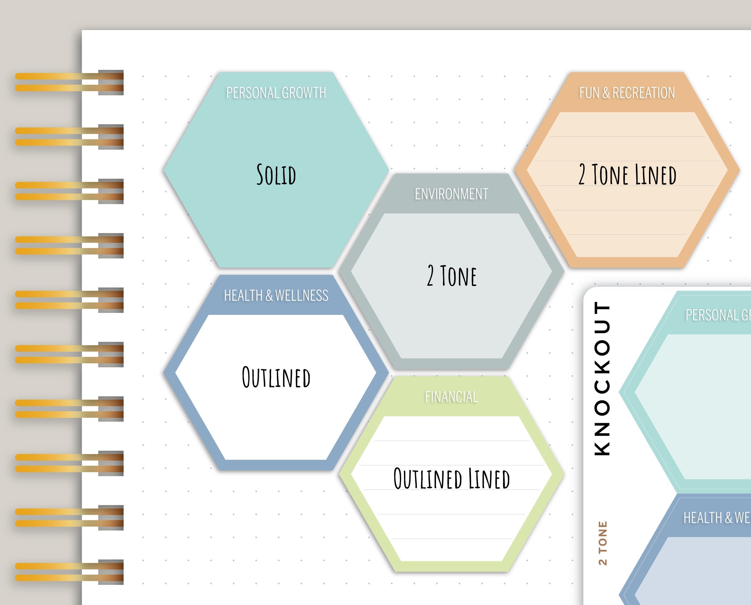 Goal Hexagon with Category Planner Stickers for MakseLife Planners