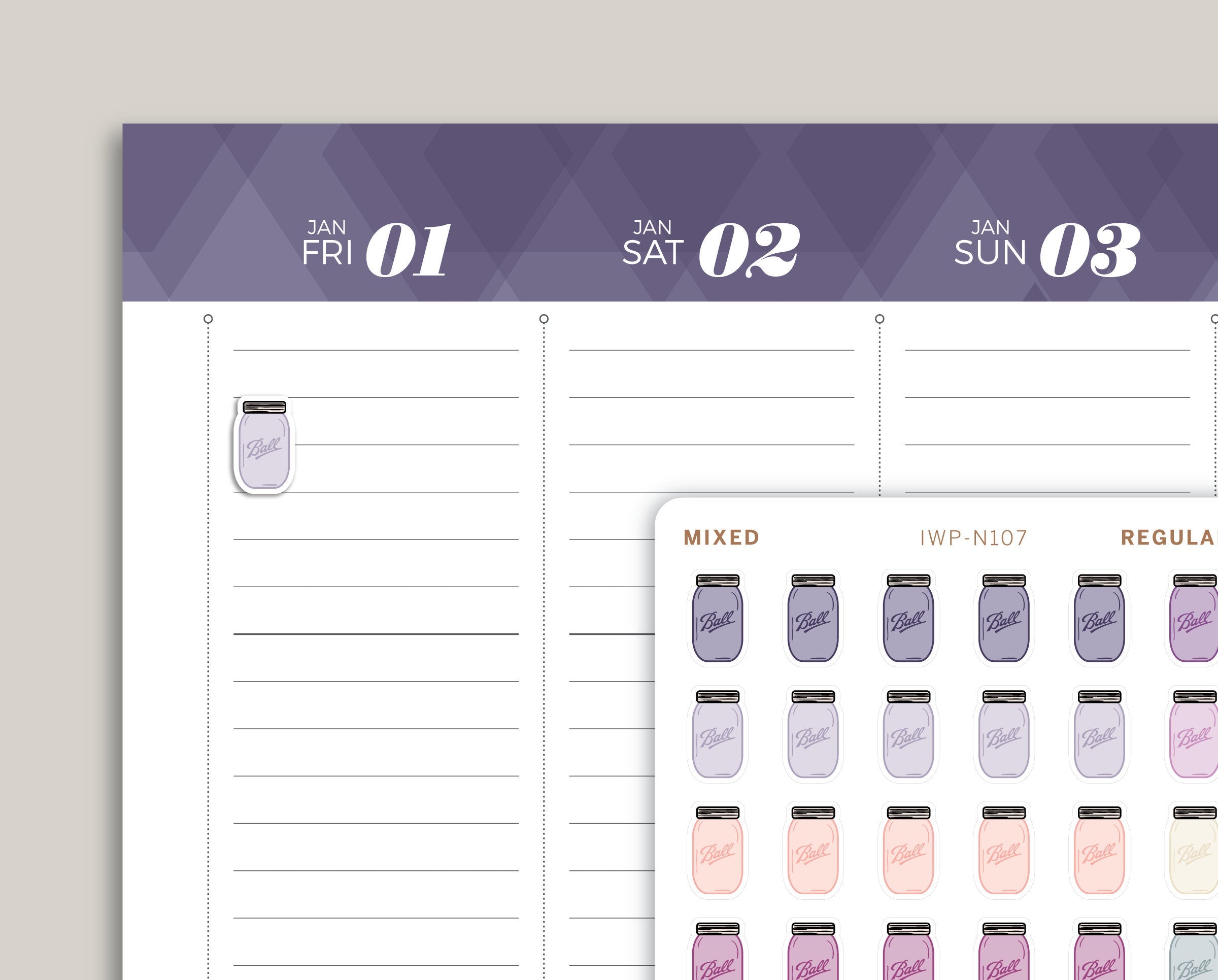 Mason Jar Icon Planner Stickers for 2021 Inkwell Press Planner IWP-N107